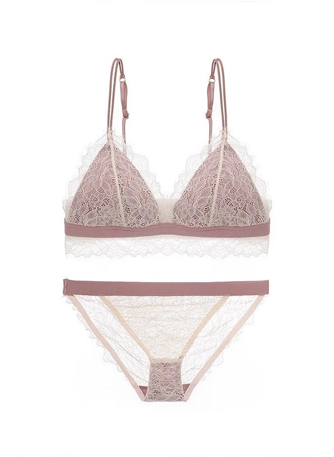 Women's Large Size Bra and Panty Set Bra Lace Lash Floral Briefs Underwear Triangle Cup Young Girls Underwear Lingerie Bra and Panties Set Caramel