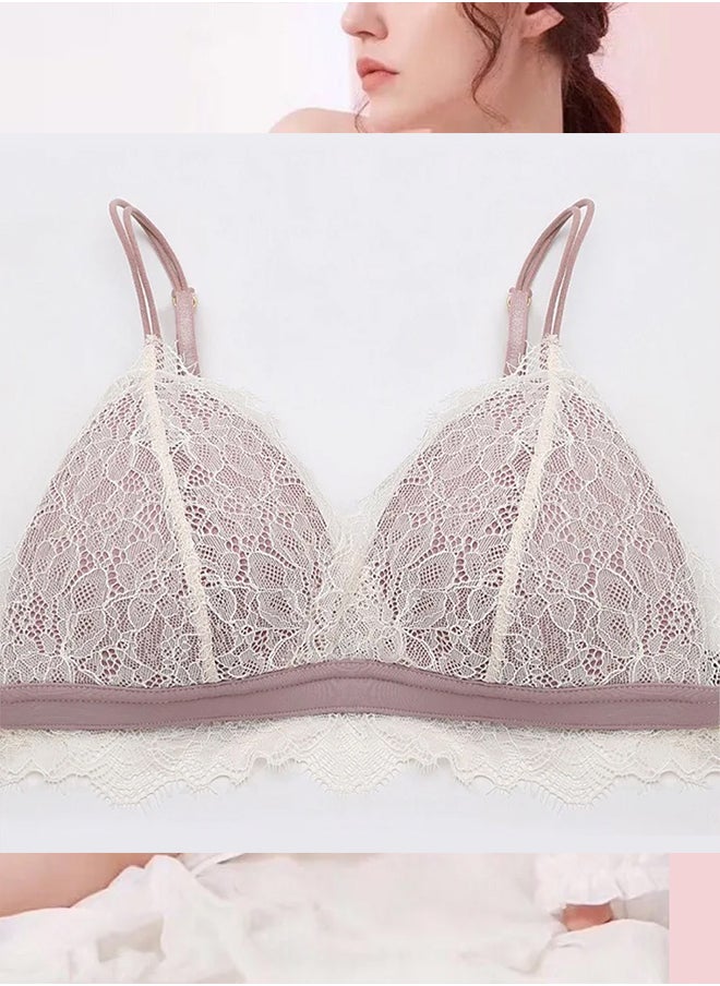 Women's Large Size Bra and Panty Set Bra Lace Lash Floral Briefs Underwear Triangle Cup Young Girls Underwear Lingerie Bra and Panties Set Caramel