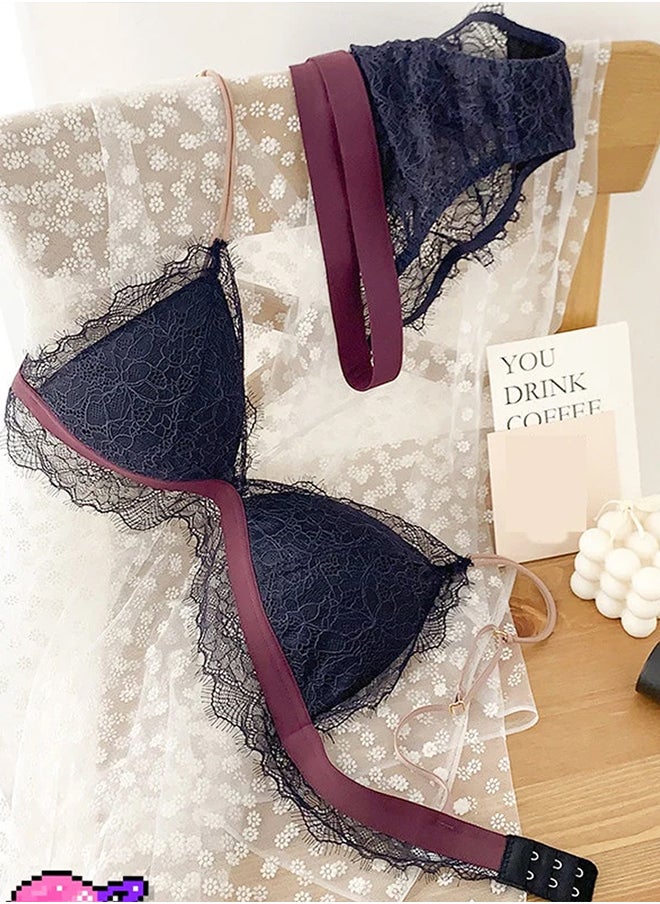 Women's Medium Size Bra and Panty Set Bra Lace Lash Floral Briefs Underwear Triangle Cup Young Girls Underwear Lingerie Bra and Panties Set Cymbidium