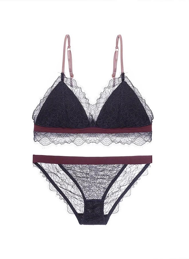 Women's Medium Size Bra and Panty Set Bra Lace Lash Floral Briefs Underwear Triangle Cup Young Girls Underwear Lingerie Bra and Panties Set Cymbidium