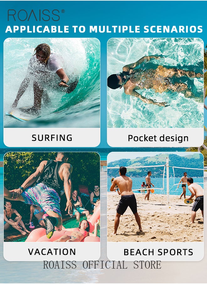 Ombre Tropical Print Drawstring Swim Trunks for Men Quick Dry Loose Fit Comfy and Breathable Bathing Shorts Mens Casual Elastic Sports Beach Shorts with Pockets and Mesh Lining