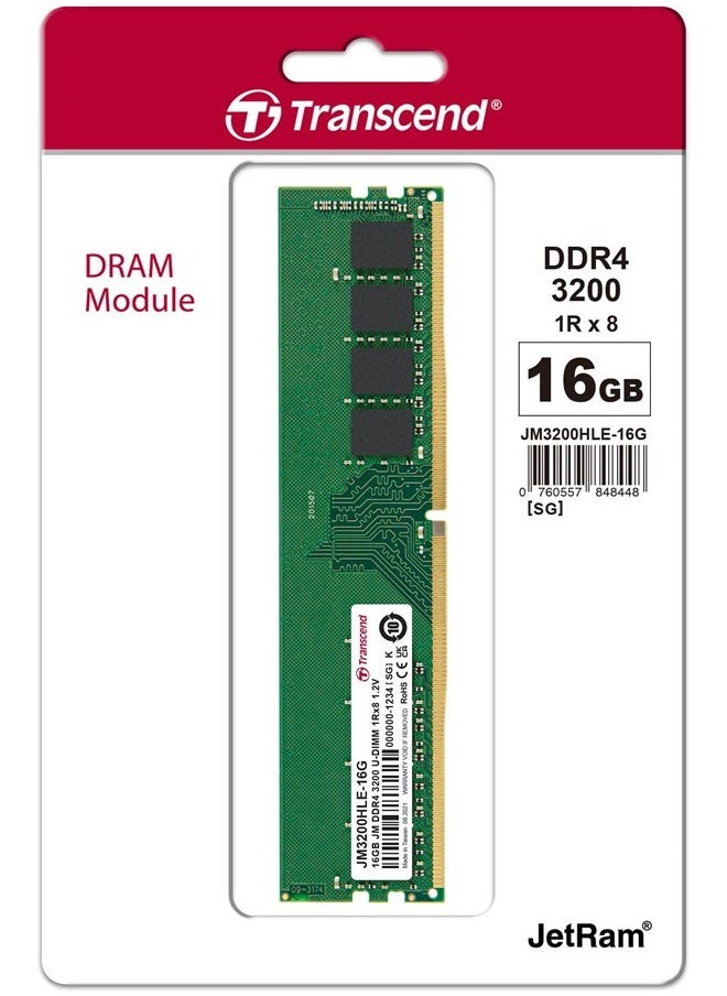 Transcend JM3200HLE-16GB Desktop Memory Ram | DDR4-3200 U-DIMM (JetRam)