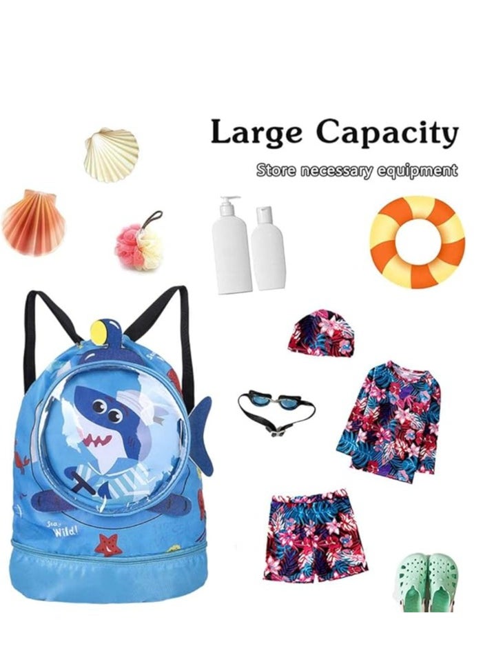 Childrens Dry and Wet Separation Swimming Bag Portable Waterproof Drawstring Backpack Swim Sports Pool Beach Bag