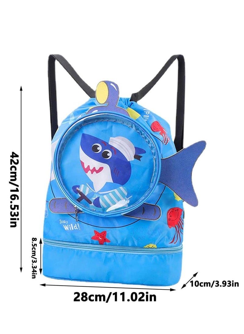 Childrens Dry and Wet Separation Swimming Bag Portable Waterproof Drawstring Backpack Swim Sports Pool Beach Bag