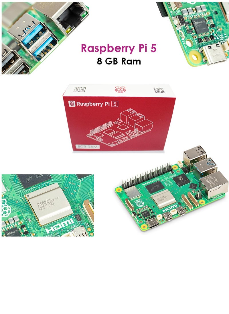 Raspberry Pi 5 Kit 8GB Ram Pre Install Raspberry Pi OS ABS Case Active Cooler Power Adapter HDMI Cable USB Hub Micro SD Card