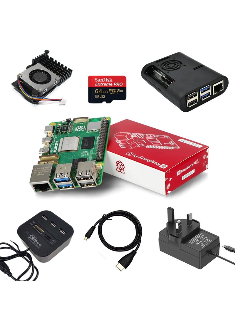 Raspberry Pi 5 Kit 8GB Ram Pre Install Raspberry Pi OS ABS Case Active Cooler Power Adapter HDMI Cable USB Hub Micro SD Card