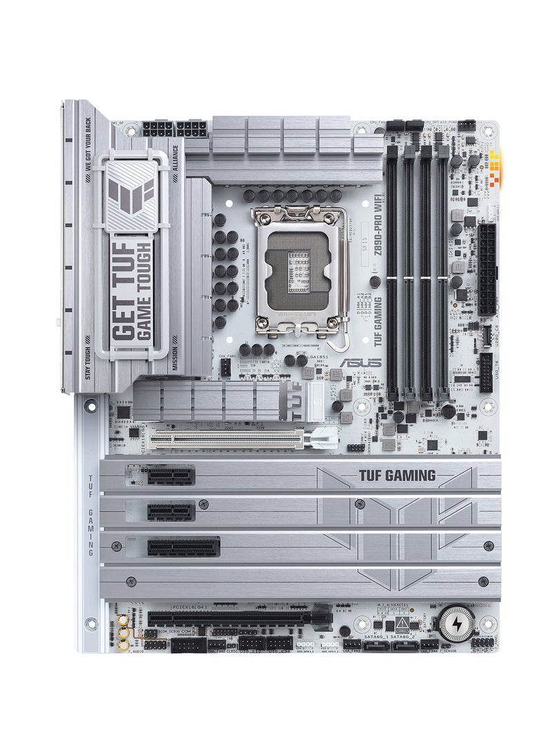 TUF GAMING Z890-PRO Wi-Fi ATX Motherboard, Intel Z890 Chipset, LGA1851 Socket, 4*DIMM DDR5 192GB Max Memory, 4*M.2, 1*PCIe 5.0*16, 1*2.5Gb Ethernet & Wi-Fi 7, Bluetooth v5.4, 1*HDMI, 1*DP, 2*Intel Thunderbolt 4 port (USB Type-C), AI Solutions, AI PC-Ready | 90MB1IR0-M0EAY0 White