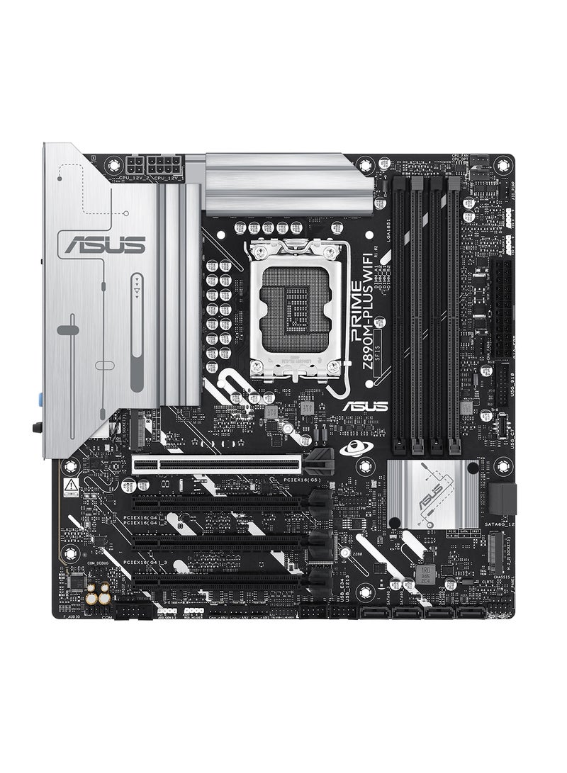 Prime Z890M-PLUS Wi-Fi mATX Motherboard, Intel Z890 Chipset, LGA1851 Socket, 4*DIMM DDR5 192GB Max Memory, 3*M.2, 1*PCIe 5.0*16, 1*2.5Gb Ethernet & Wi-Fi 7, Bluetooth v5.4, 1*HDMI, 1*DP, 1*USB 20Gbps port (USB Type-C), AI Solutions, AI PC-Ready | 90MB1J80-M0EAY0 Black