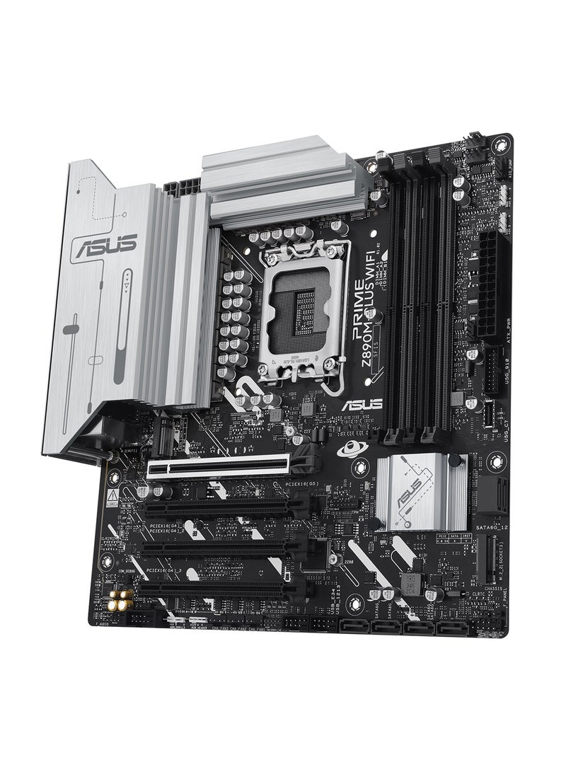 Prime Z890M-PLUS Wi-Fi mATX Motherboard, Intel Z890 Chipset, LGA1851 Socket, 4*DIMM DDR5 192GB Max Memory, 3*M.2, 1*PCIe 5.0*16, 1*2.5Gb Ethernet & Wi-Fi 7, Bluetooth v5.4, 1*HDMI, 1*DP, 1*USB 20Gbps port (USB Type-C), AI Solutions, AI PC-Ready | 90MB1J80-M0EAY0 Black