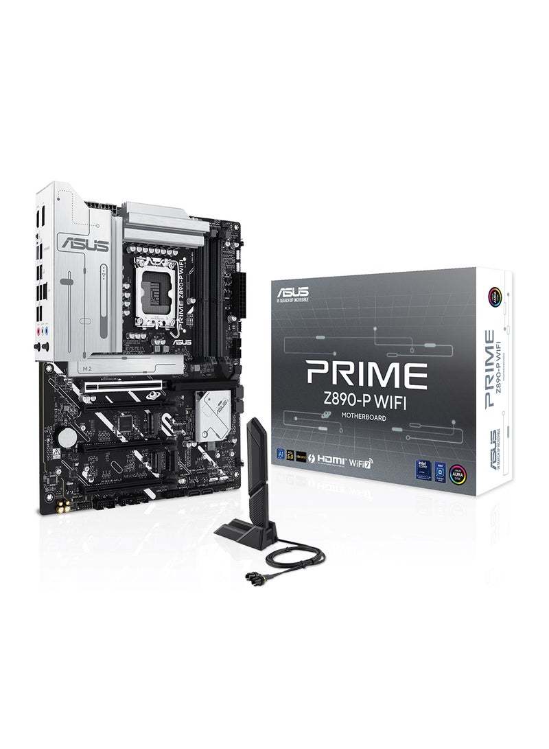 Prime Z890-P Wi-Fi ATX Motherboard, Intel Z890 Chipset, LGA1851 Socket, 4*DIMM DDR5 192GB Max Memory, 4*M.2, 1*PCIe 5.0*16, 1*2.5Gb Ethernet & Wi-Fi 7, Bluetooth v5.4, 1*HDMI, 1*DP, 1*Intel Thunderbolt 4 port (USB Type-C), AI Solutions, AI PC-Ready | 90MB1I70-M0EAY0 Black