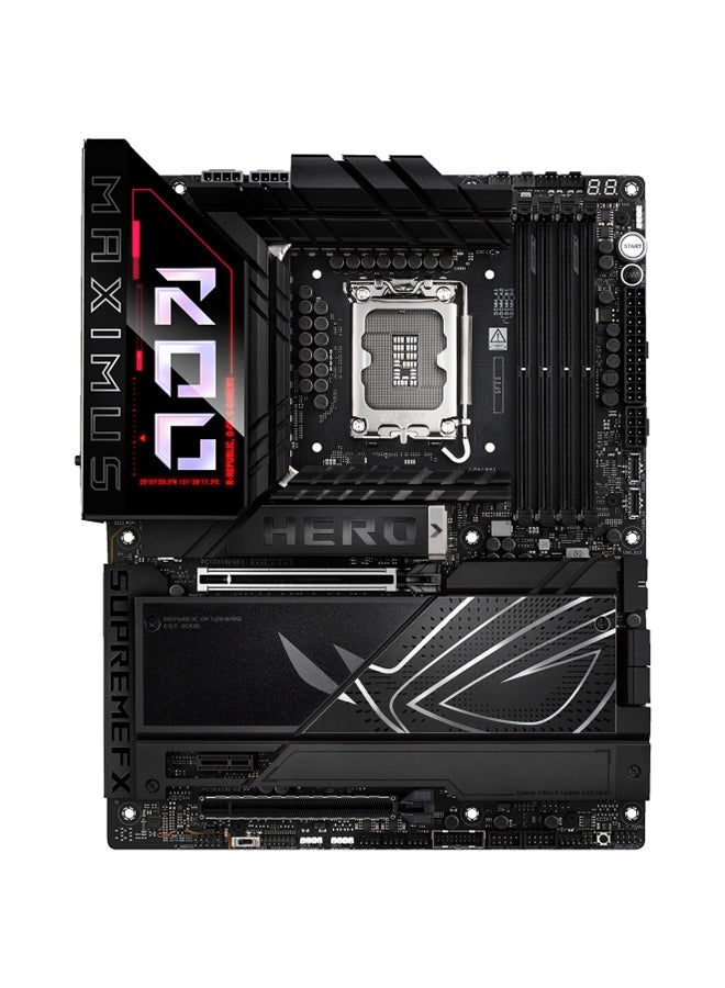 ROG MAXIMUS Z890 HERO Wi-Fi ATX Motherboard, Intel Z890 Chipset, LGA1851 Socket, 4*DIMM DDR5 192GB Max Memory, 6*M.2, 1*PCIe 5.0*16, 1*2.5Gb & 1*5Gb Ethernet & Wi-Fi 7, Bluetooth v5.4, 1*HDMI, 2*Intel Thunderbolt, AI Intelligence, EZ PC DIY, Polymo Lighting II | 90MB1ID0-M0EAY0 Black