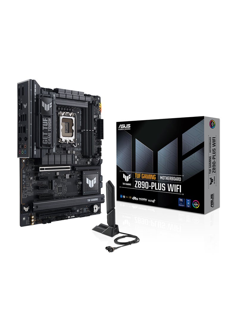 TUF GAMING Z890-PLUS Wi-Fi ATX Motherboard, Intel Z890 Chipset, LGA1851 Socket, 4*DIMM DDR5 192GB Max Memory, 4*M.2, 1*PCIe 5.0*16, 1*2.5Gb Ethernet & Wi-Fi 7, Bluetooth v5.4, 1*HDMI, 1*DP, 1*Intel Thunderbolt 4 port (USB Type-C), 1*USB 20Gbps port (USB Type-C), AI Intelligence | 90MB1IQ0-M0EAY0 Black