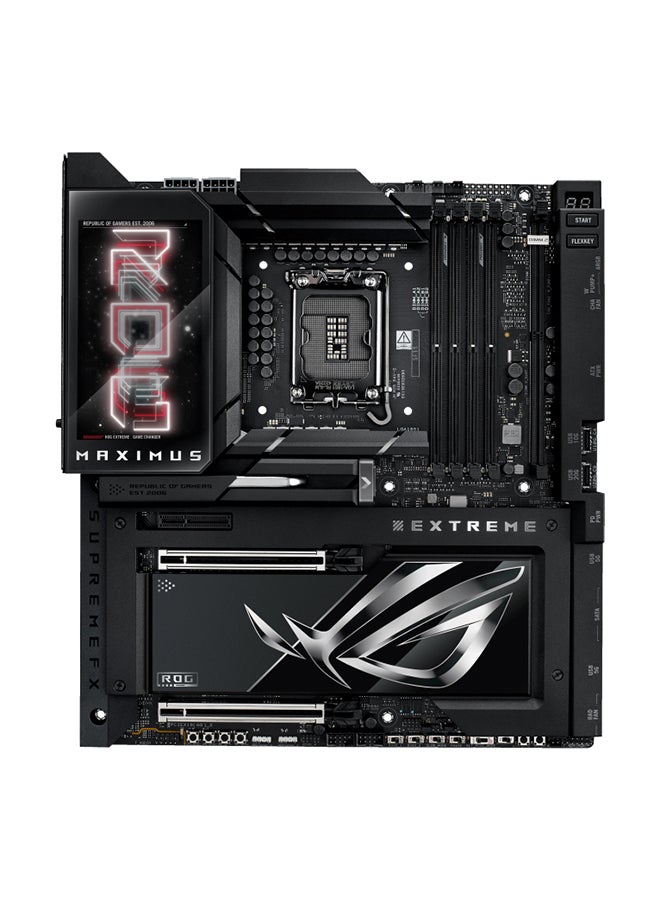 ROG MAXIMUS Z890 EXTREME Wi-Fi E-ATX Motherboard, Intel Z890 Chipset, LGA1851 Socket, 4*DIMM DDR5 192GB Max Memory, 6*M.2, 2*PCIe 5.0*16, 1*2.5Gb & 1*Marvell AQtion 10Gb Ethernet & Wi-Fi 7, Bluetooth v5.4, 1*HDMI, 2*Intel Thunderbolt, AI Intelligence, EZ PC DIY, Full Color 5” LCD Display, ROG Q-DIMM.2 | 90MB1IA0-M0EAY0 Black