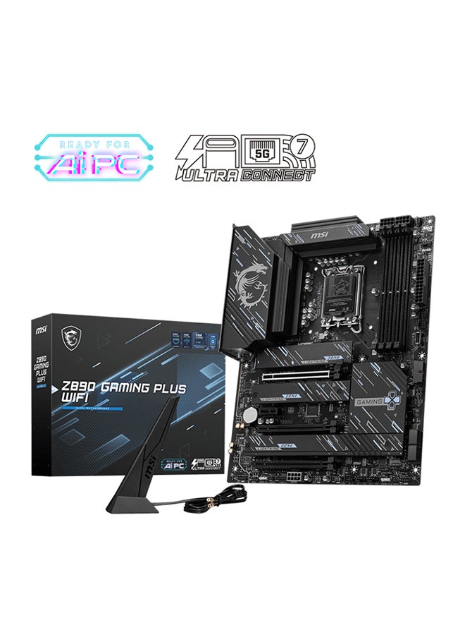 Z890 GAMING PLUS Wi-Fi ATX Motherboard, Intel Z890 Chipset, LGA1851 Socket, 4*DIMM DDR5 256GB Max Memory, 4*M.2, 1*PCIe 5.0*16, 1*5Gbps Ethernet & Wi-Fi 7, Bluetooth v5.4, 1*HDMI, 1*DP, 1*Type-C Display Port, Frozr Guard, EZ DIY, Audio Boost, Ready For AI PC | 911-7E34-002 Black