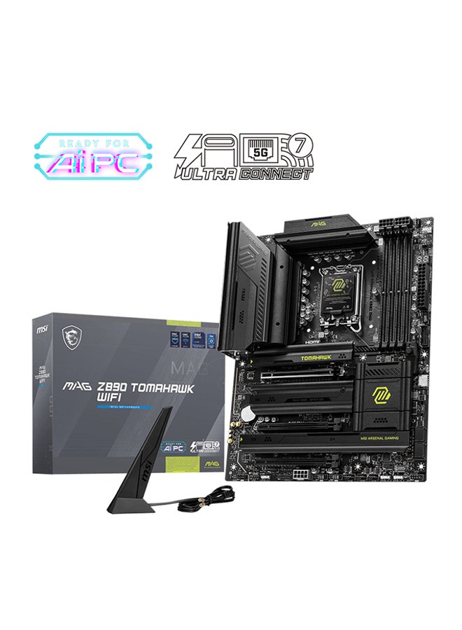 MAG Z890 TOMAHAWK Wi-Fi ATX Motherboard, Intel Z890 Chipset, LGA1851 Socket, 4*DIMM DDR5 256GB Max Memory, 4*M.2, 1*PCIe 5.0*16, 1*5Gb Ethernet & Wi-Fi 7, Bluetooth v5.4, 1*HDMI, 2*Type-C Display Port, Audio Boost 4, Frozr Guard, EZ DIY, Ready For AI PC | 911-7E32-003 Black