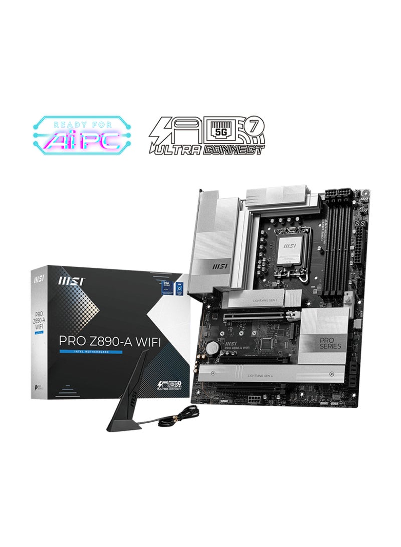 PRO Z890-A Wi-Fi ATX Motherboard, Intel Z890 Chipset, LGA1851 Socket, 4*DIMM DDR5 256GB Max Memory, 4*M.2, 1*PCIe 5.0*16, 1*5Gb Ethernet & Wi-Fi 7, Bluetooth v5.4, 1*HDMI, 2*Type-C Display Port, Audio Boost 4, Frozr Guard, EZ DIY, Ready For AI PC | 911-7E32-004 Black