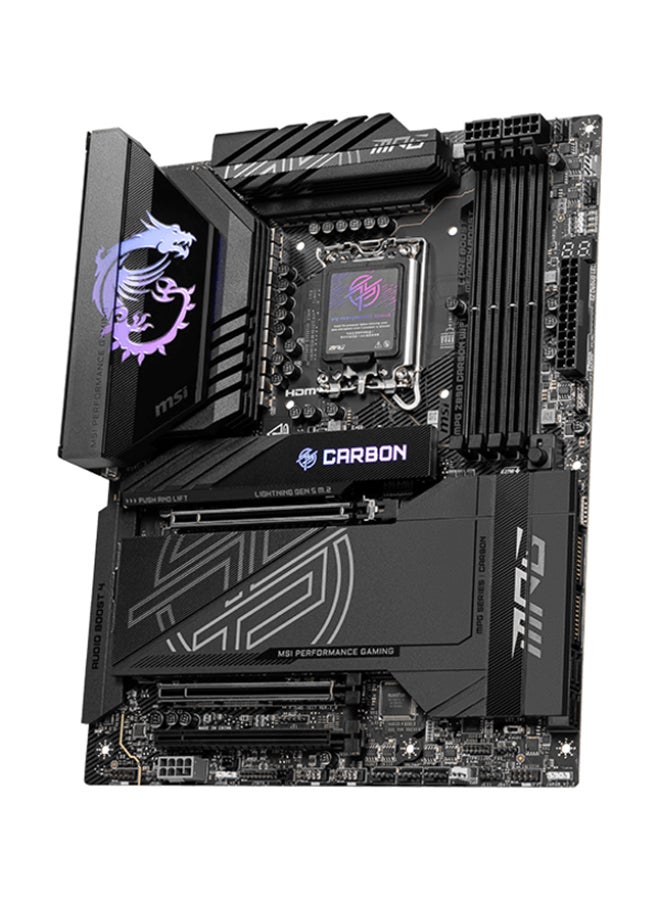 MPG Z890 CARBON Wi-Fi ATX Motherboard, Intel Z890 Chipset, LGA1851 Socket, 4*DIMM DDR5 256GB Max Memory, 5*M.2, 1*PCIe 5.0*16, 1*2.5Gb & 1*5Gb Ethernet, Wi-Fi 7, Bluetooth v5.4, 1*HDMI, 2*Type-C Display Port, Audio Boost 4, Frozr Guard, EZ DIY, Ready For AI PC | 911-7E17-001 Black