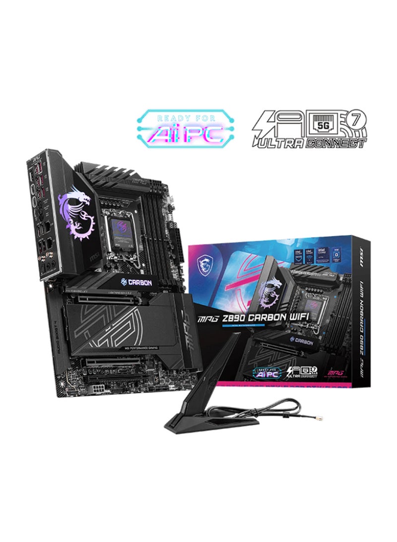 MPG Z890 CARBON Wi-Fi ATX Motherboard, Intel Z890 Chipset, LGA1851 Socket, 4*DIMM DDR5 256GB Max Memory, 5*M.2, 1*PCIe 5.0*16, 1*2.5Gb & 1*5Gb Ethernet, Wi-Fi 7, Bluetooth v5.4, 1*HDMI, 2*Type-C Display Port, Audio Boost 4, Frozr Guard, EZ DIY, Ready For AI PC | 911-7E17-001 Black