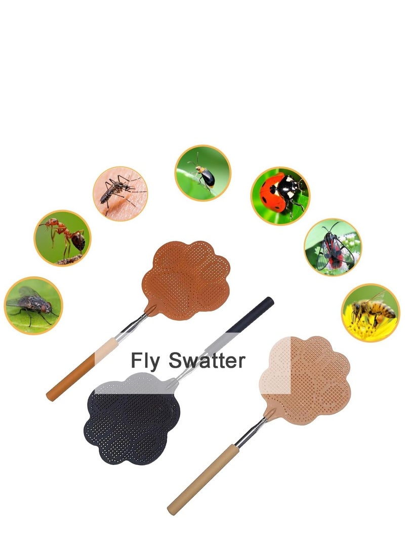 3Pcs Extendable Fly Swatter Manual, Telescopic Fly Swatters Heavy Duty Set, Bug Swatter with Adjustable Long Handle, Mosquito Killer Flyswatter Swatter for Indoor,Outdoor, School