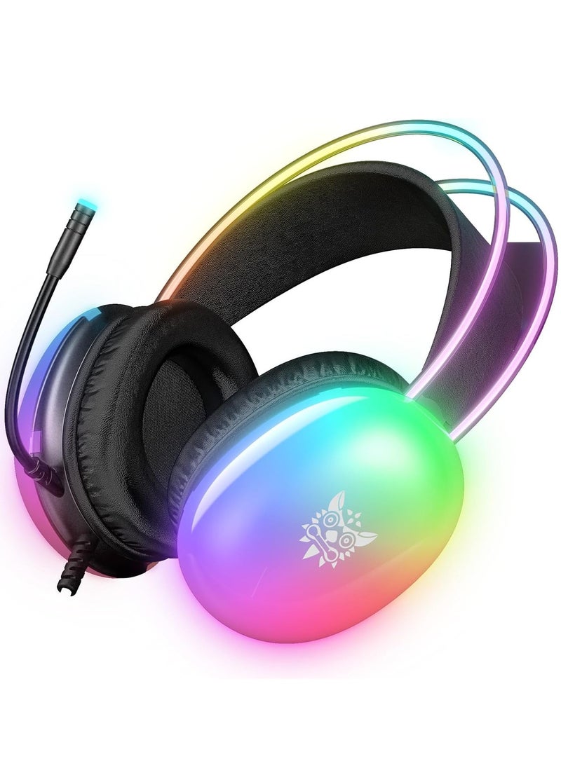 RGB Gaming Headset with Surround Sound – Wired Over-Ear Headphones for PC, Laptop, PS4, PS5, and Xbox – Adjustable Headband in Cool Black