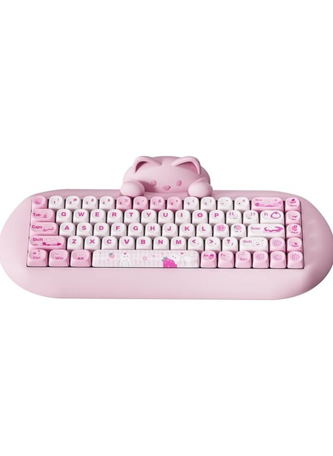 C68 Wireless Mechanical Keyboard, 65% Gaming Keyboard Hot Swap,Triple Mode BT5.0/2.4G/Wired, RGB Backlit NKRO,Cute Cat Silicone Ergonomic Keyboard for Win/Mac(Milk Switch, Pink)