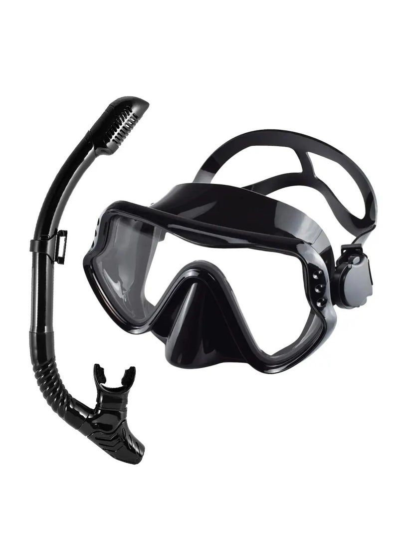 Dry Snorkel Set Diving Mask For Adults Tempered Glass Professional Panoramic Snorkeling Gear Swimming Training Snorkel Kit