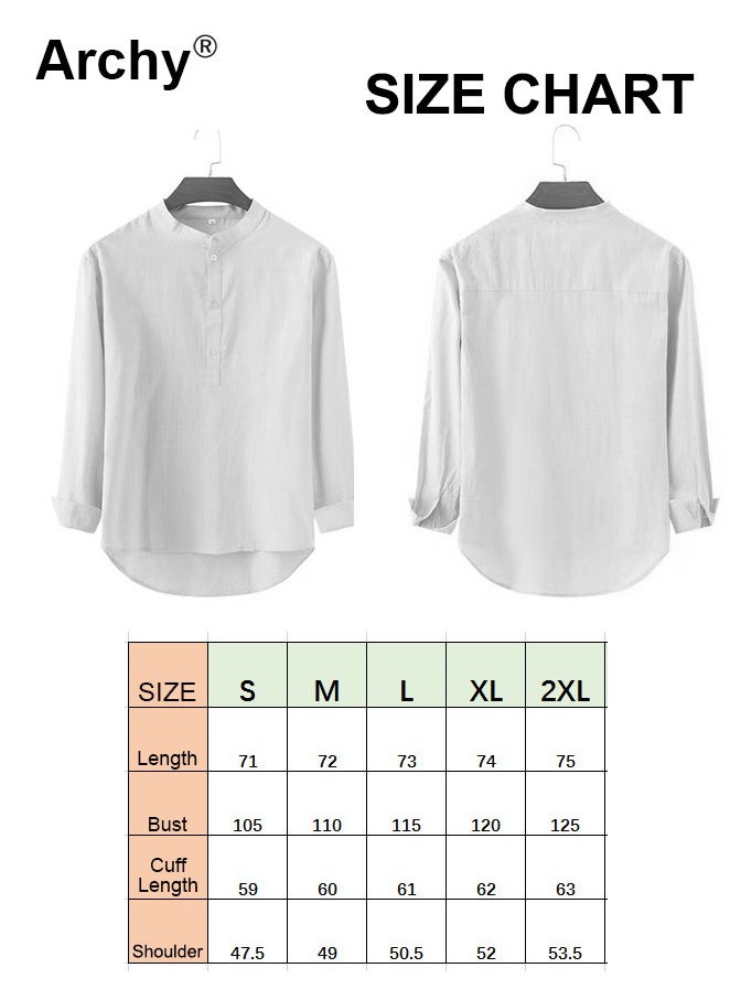 Men's Long Sleeve Linen Beach Casual Cotton Summer Lightweight Button-Up Shirts