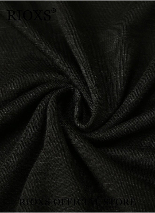 Mens Basic Shirts Cotton Crewneck Tops Casual T-Shirt Arm Zipper Tees Long Sleeve Slim Fit Undershirts HipsterTops For Workout Daily Wear