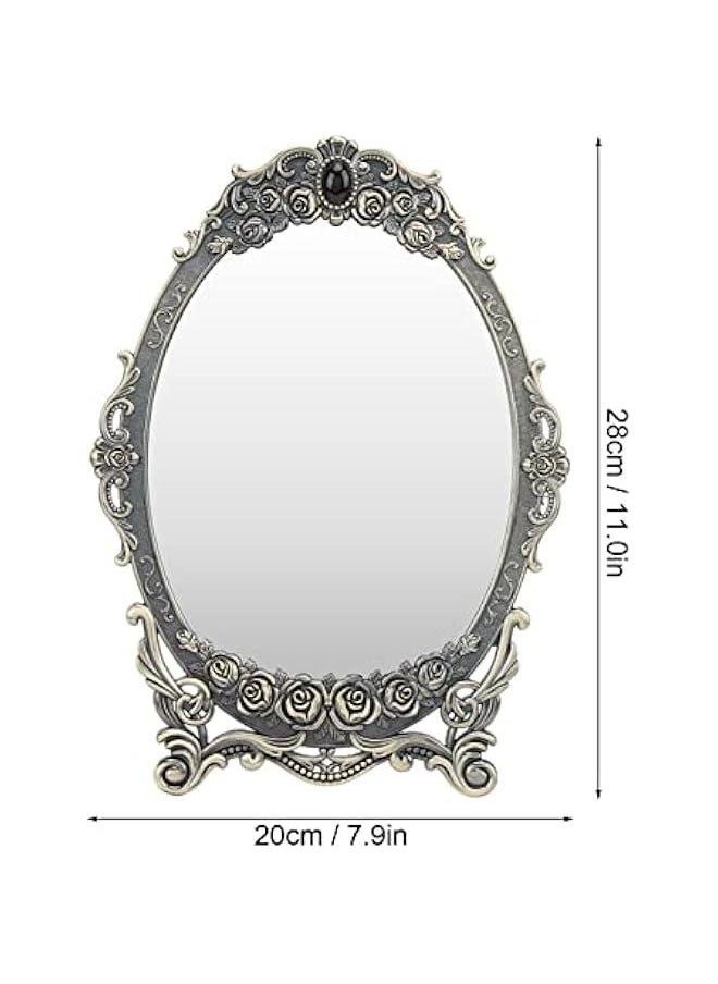 Metal Countertop Vanity Makeup Mirror Rose Embossed Antique Oval Mirror with Stand for Bedroom, Decorative Vintage Tabletop Mirror, Dressers, Living Room, Bathroom(Bronze Mirror)