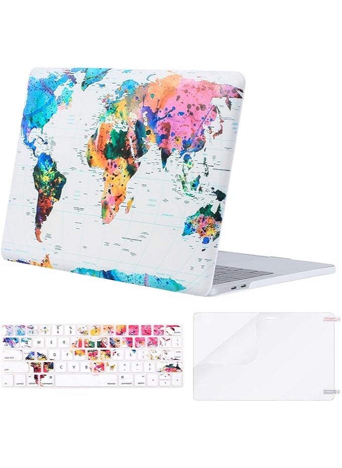 Compatible with MacBook Pro 13 inch Case M2 2022, 2021, 2020-2016 A2338 M1 A2251 A2289 A2159 A1989 A1708 A1706, Plastic Cloud Marble Hard Shell&Keyboard Cover&Screen Protector, World Map