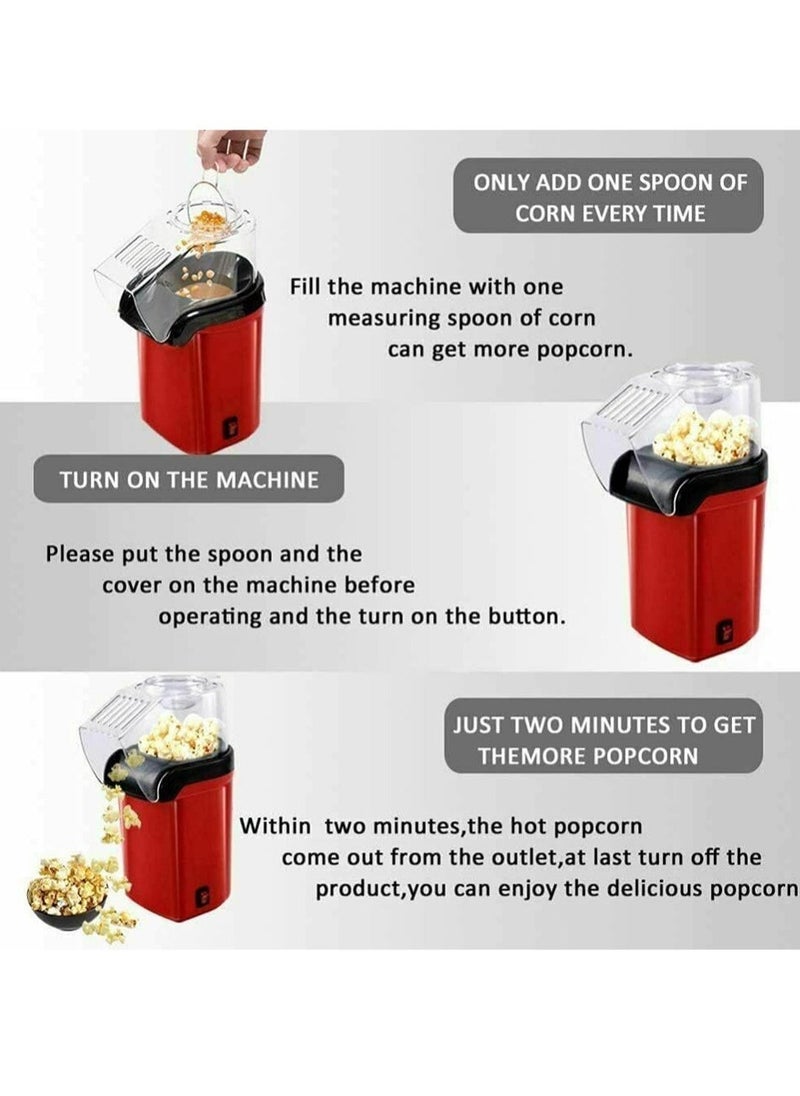 Hot Air Popcorn Maker Machine Mini Home Popcorn Maker with Measuring Cup and Removable Lid No Oil Needed Air Popcorn Popper for Home Family Movie TV, Party