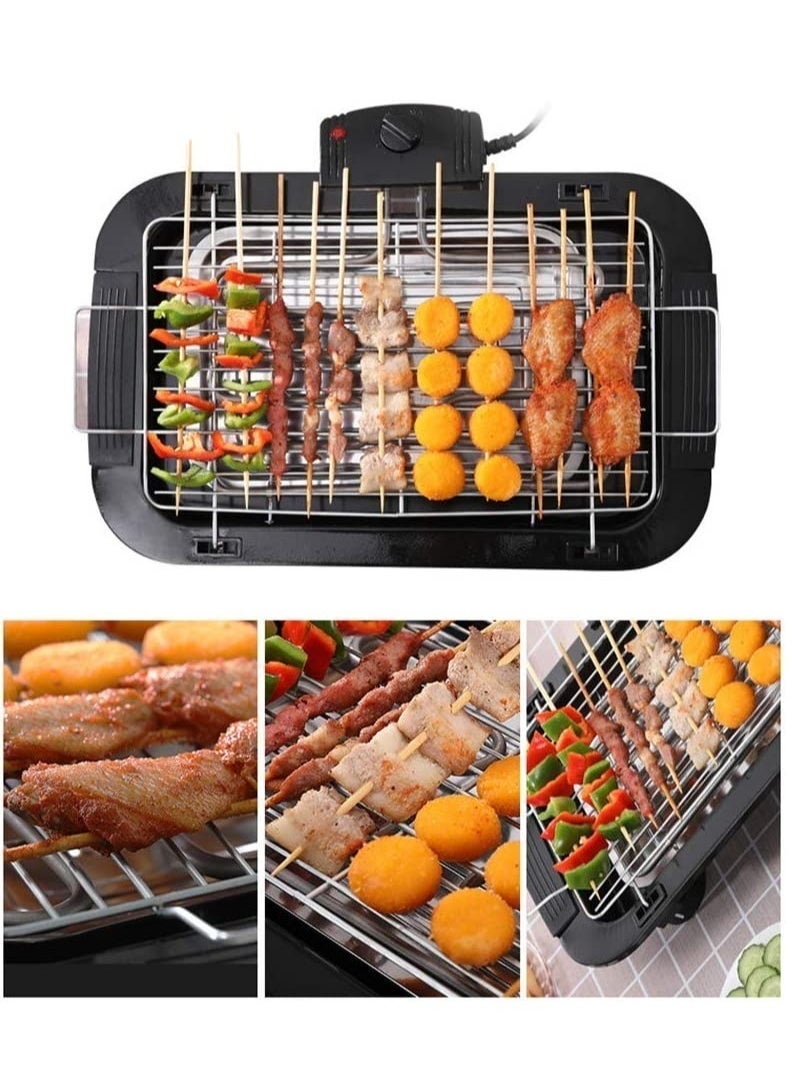 Smokeless Indoor/Outdoor Electric Grill Portable Tabletop Grill Kitchen BBQ Grills Adjustable Temperature Control,Removable Water Filled Drip Tray,2000W,Black（EU Plug）