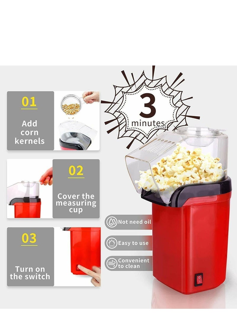 Hot Air Popcorn Popper Maker With Measuring Cup To Portion Popping Corn Kernels + Melt Butter 1400 W DAPP150V2RD04 Red