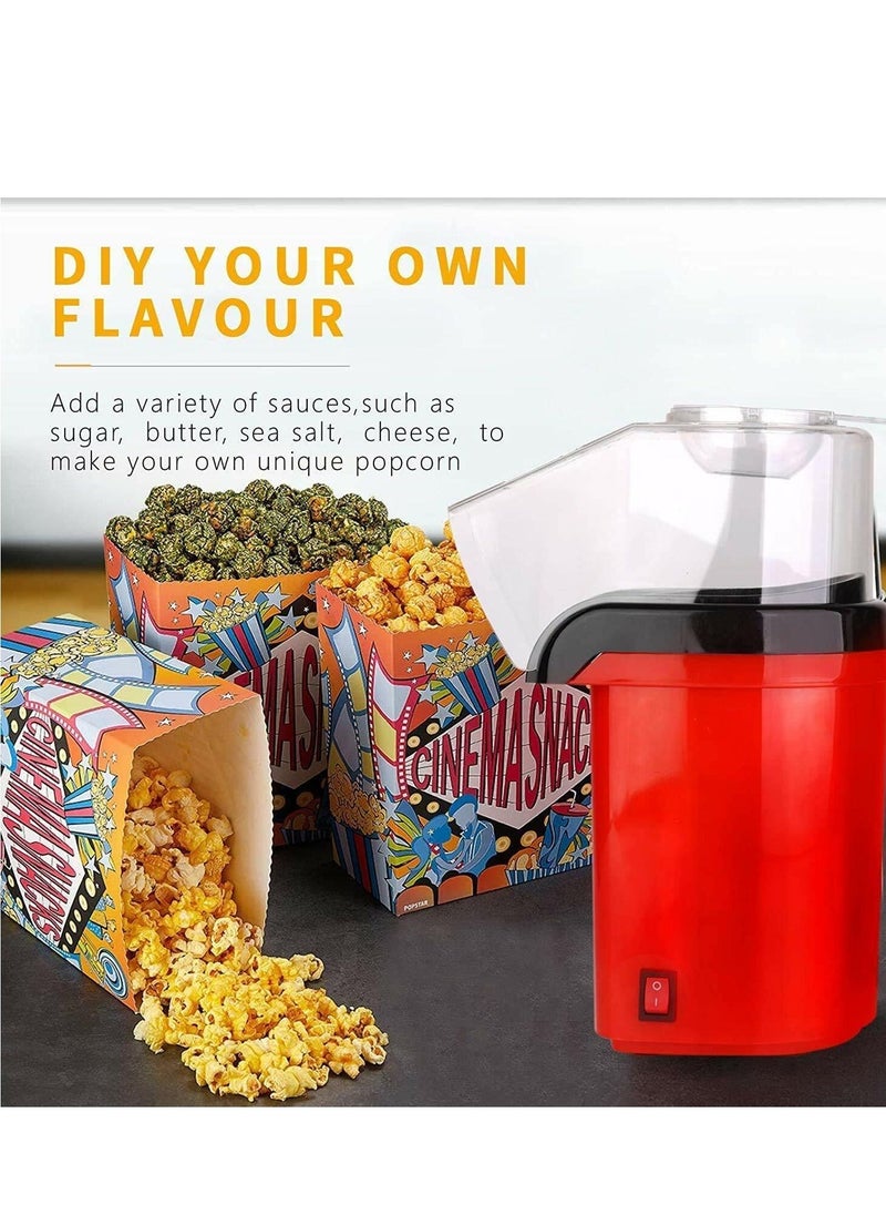 Hot Air Popcorn Popper Maker With Measuring Cup To Portion Popping Corn Kernels + Melt Butter 1400 W DAPP150V2RD04 Red