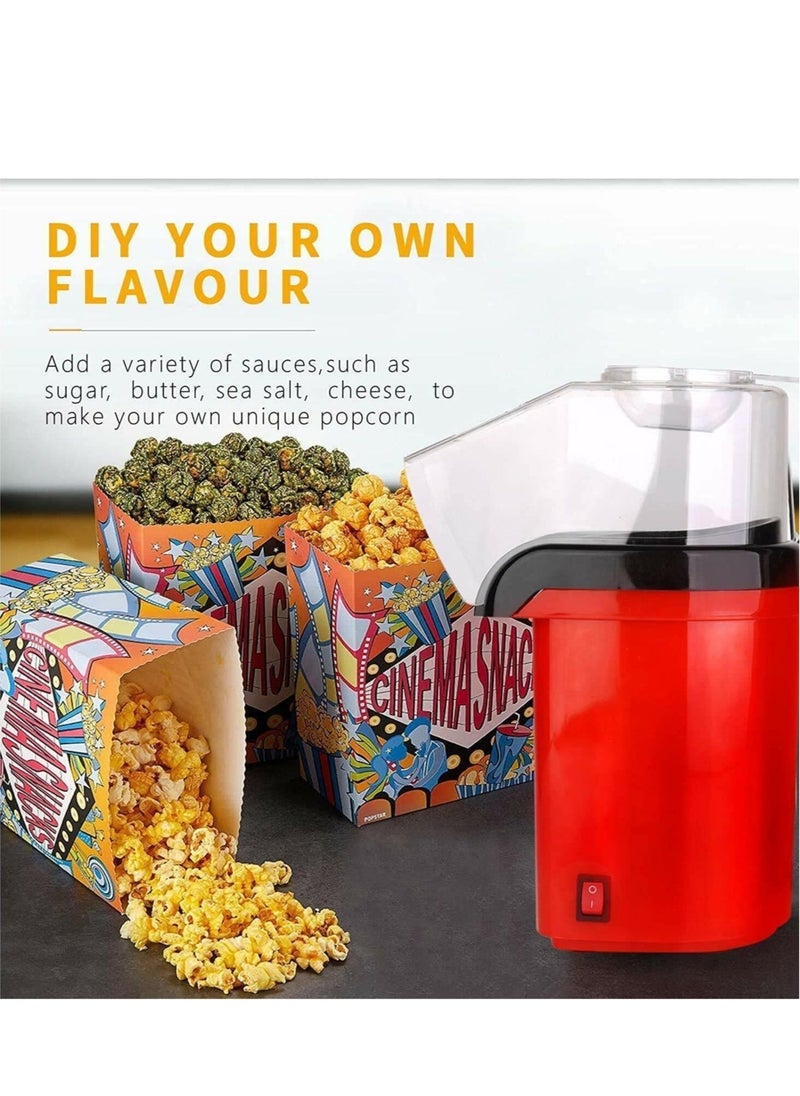 Hot Air Popcorn Popper Maker With Measuring Cup To Portion Popping Corn Kernels + Melt Butter 1400 W DAPP150V2RD04 Red