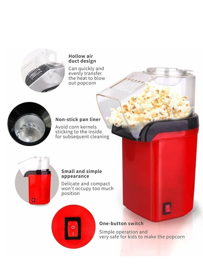 Hot Air Popcorn Popper Maker With Measuring Cup To Portion Popping Corn Kernels + Melt Butter 1400 W DAPP150V2RD04 Red