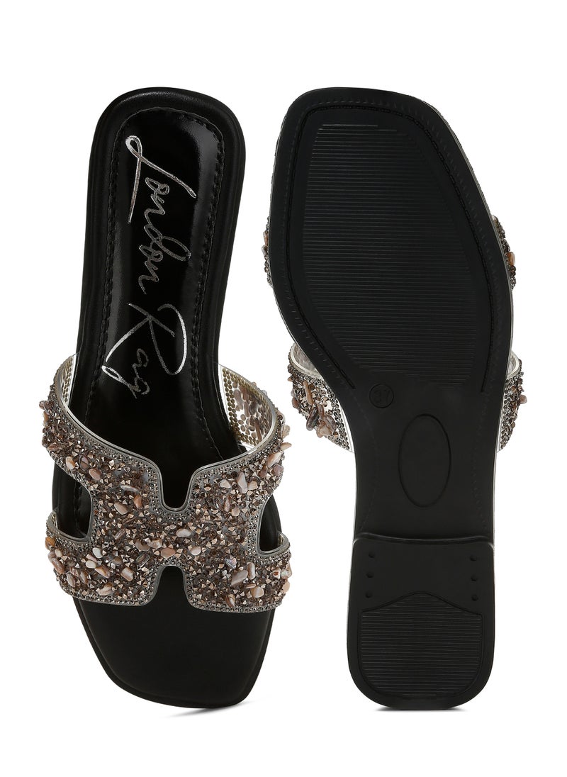 Black Rhinestone Detail Cut-Out Flats