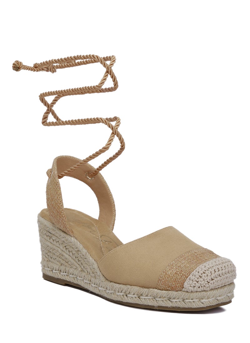 Lace-Up Crochet Espadrilles in Tan