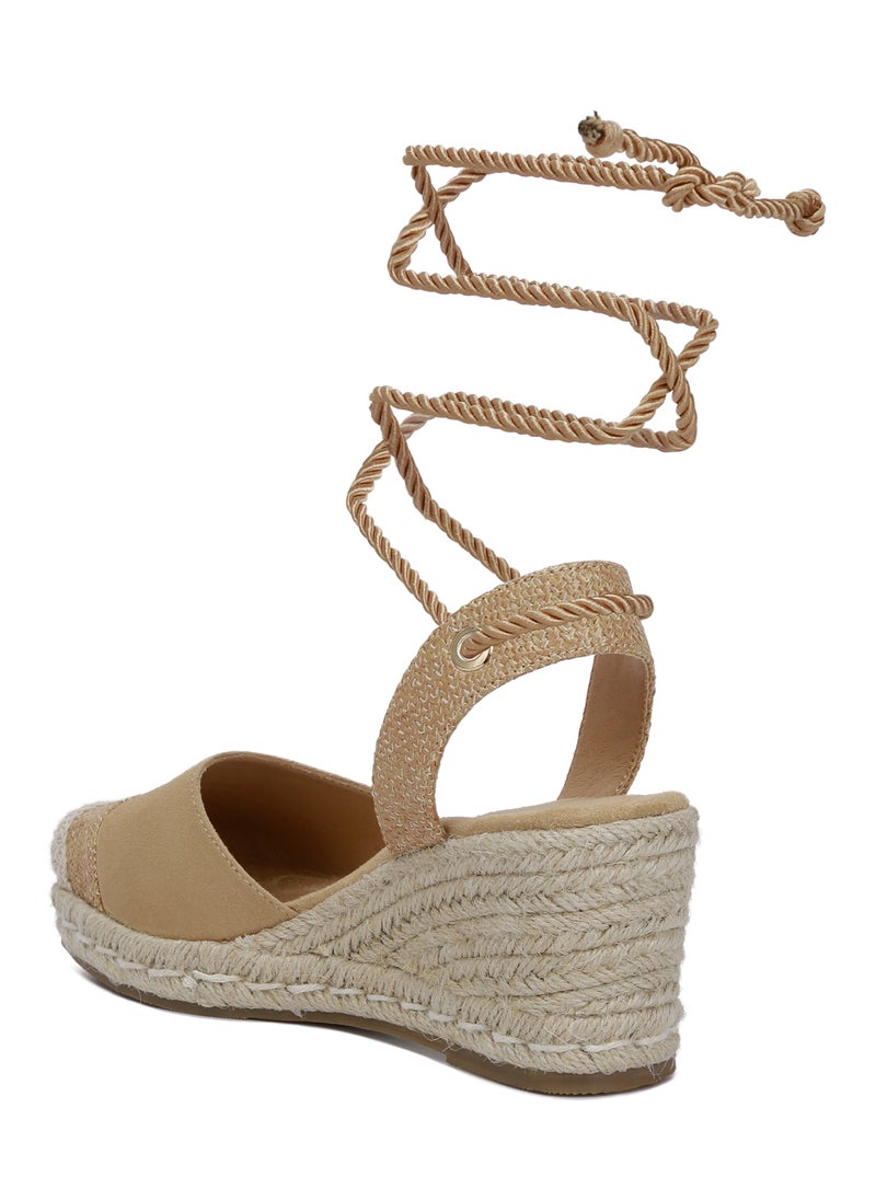 Lace-Up Crochet Espadrilles in Tan