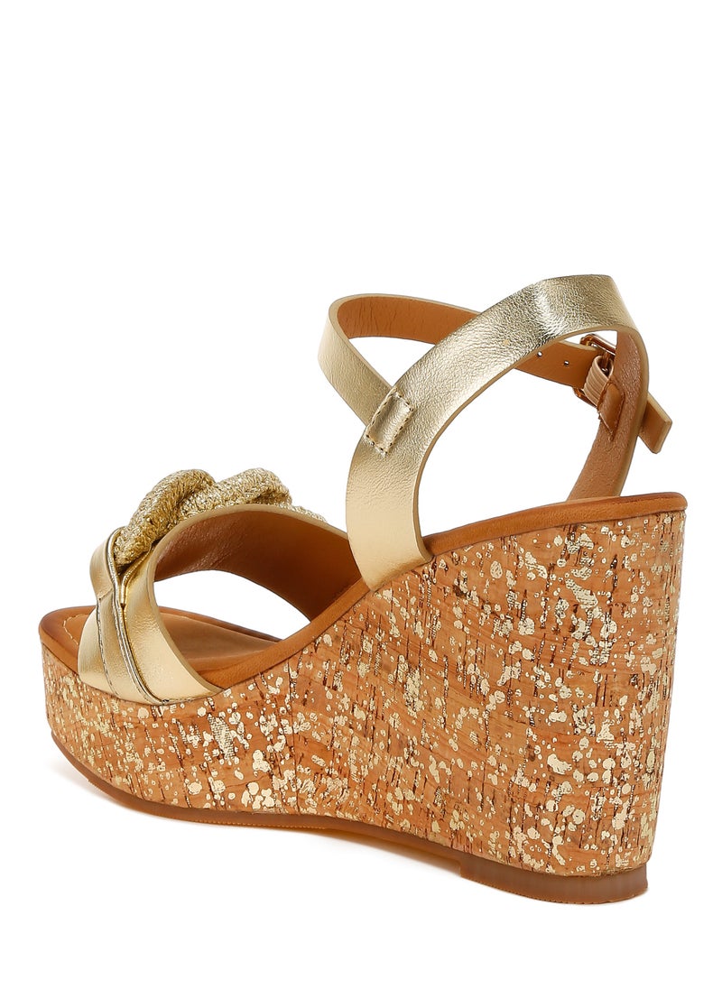 Chain Link Detail Wedge Sandals in Gold