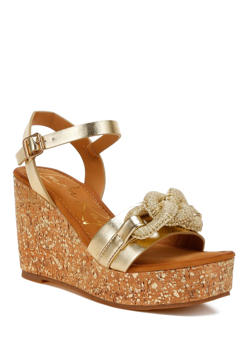 Chain Link Detail Wedge Sandals in Gold