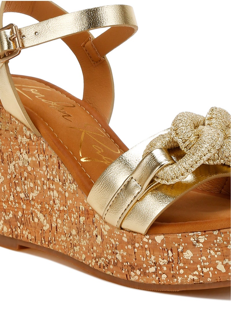 Chain Link Detail Wedge Sandals in Gold