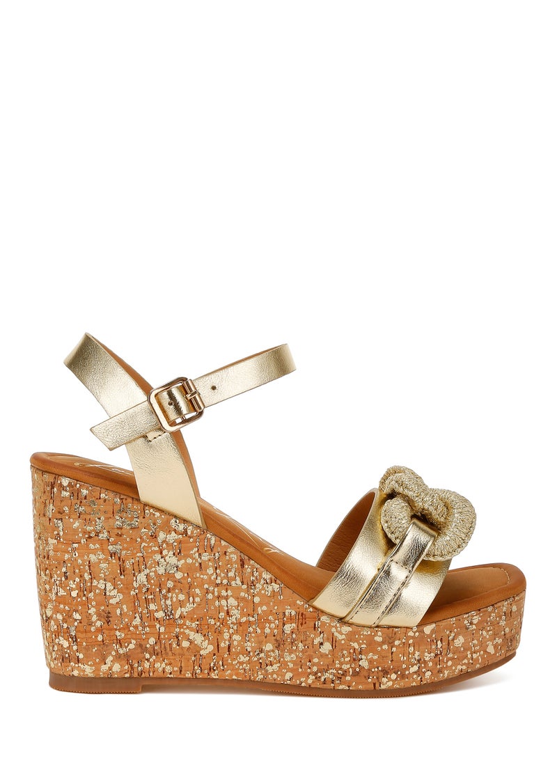 Chain Link Detail Wedge Sandals in Gold