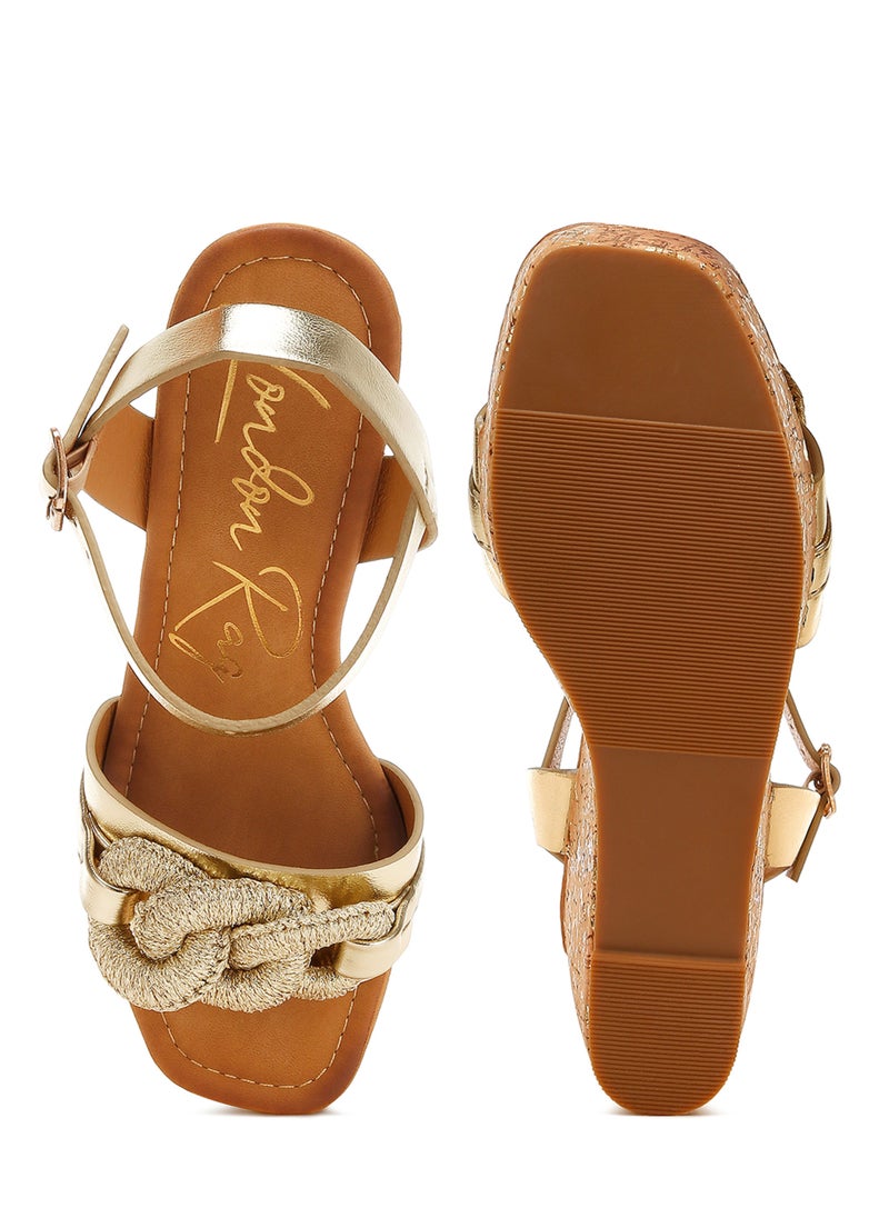 Chain Link Detail Wedge Sandals in Gold