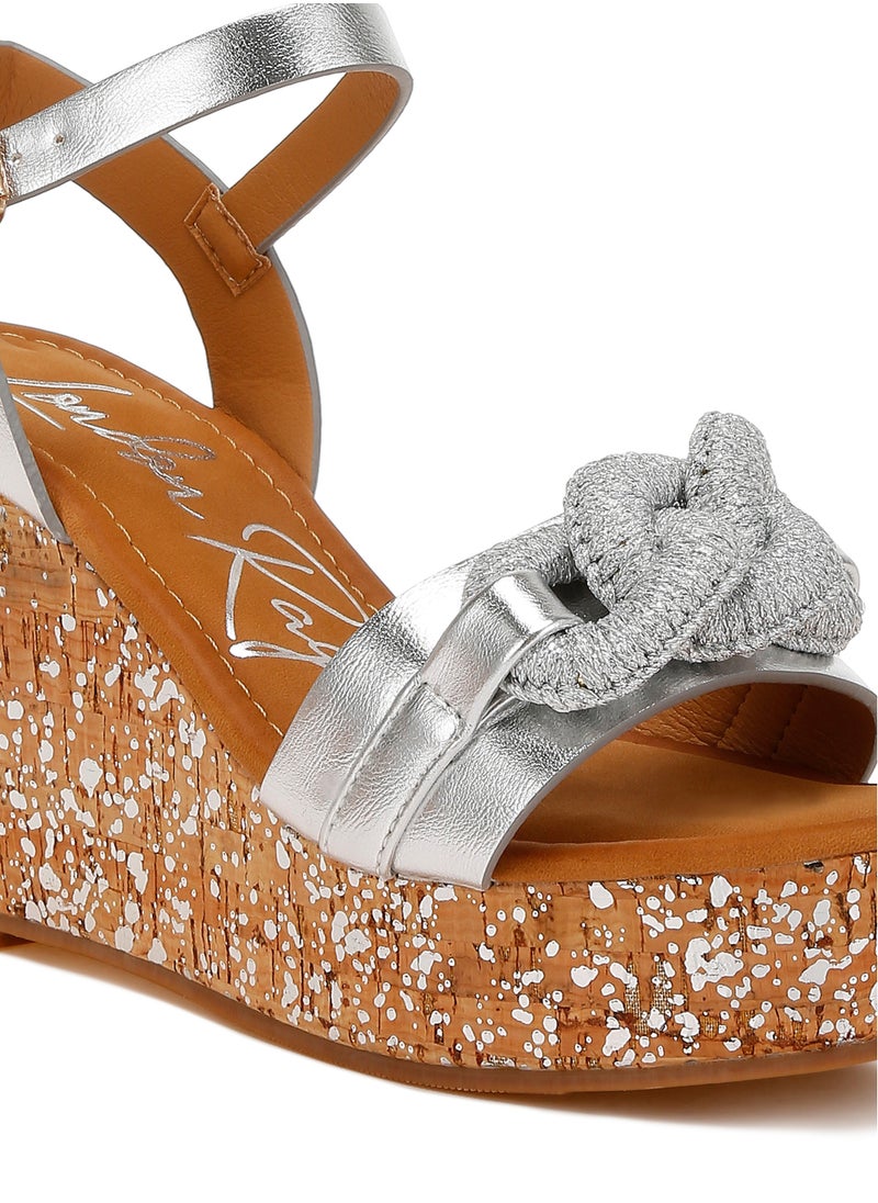 Chain Link Detail Wedge Sandals in Silver