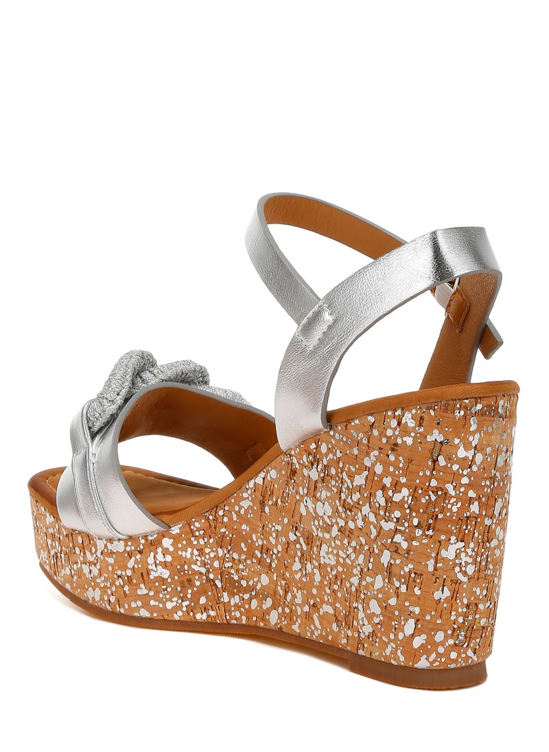 Chain Link Detail Wedge Sandals in Silver