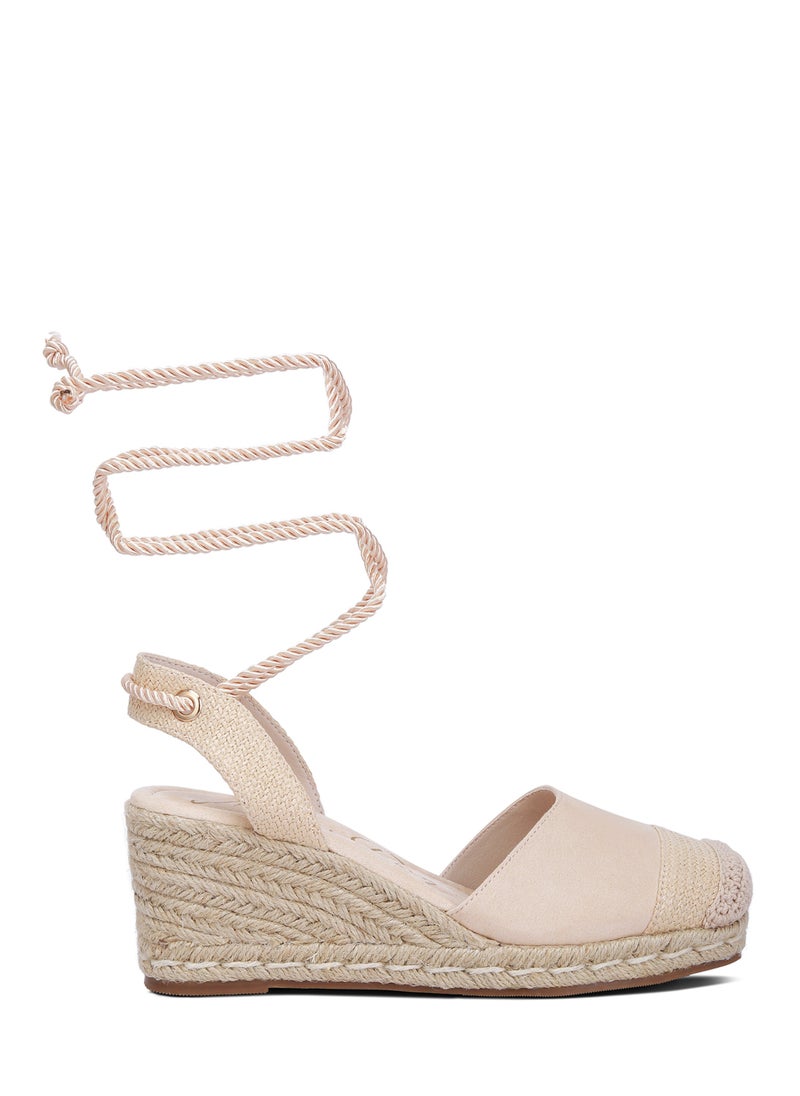 Lace-Up Crochet Espadrilles in Beige