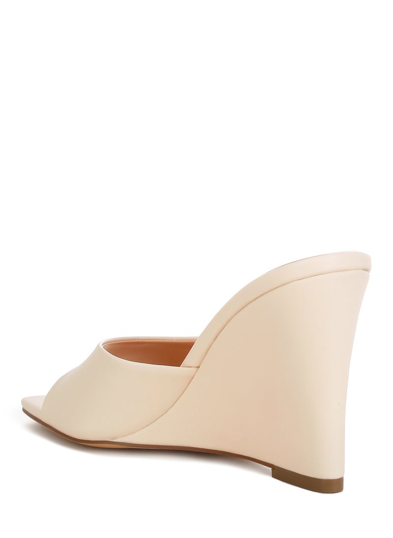 Recycled Faux Leather Wedge Sandals in Beige