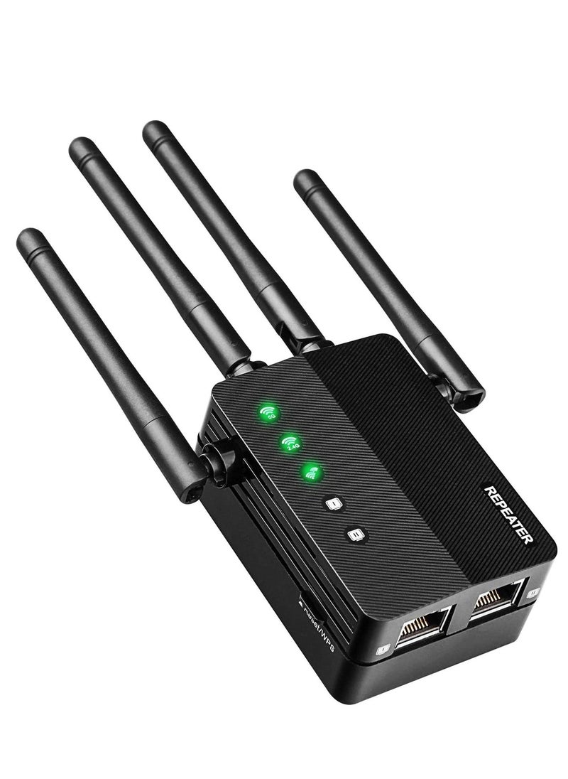 WiFi Extender, Wi-Fi Booster Amplifier, 1200Mbps Wall-Through Strong, Cover up to 12880 sq.ft & 105 Devices, Dual Band 2.4G & 5G, 4 Antennas 360° Full Coverage, with Ethernet Port & AP Mode