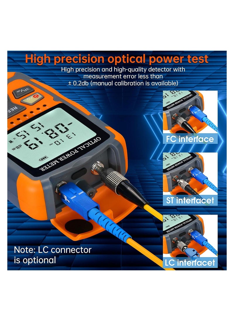 Fiber Optic Tester, 4 In 1 Function Portable Fiber Light Power Meter, Fc/Sc/St Universal Interface Fiber Tester, Built-In 10mw Visual Fault Locator (Opm&Vfl), High Measurement Accuracy